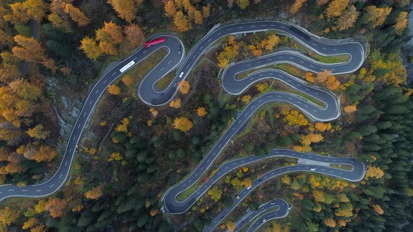 Aerial view of Maloja Pass in autumn, Grisons, Switzerland