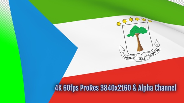 Equatorial Guinea waving flag transition 4k and 1080 HD footage with alpha channel