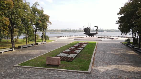 Kyiv, Ukraine Aerial View in Autumn : Monument To the Founders of the City. Kiev