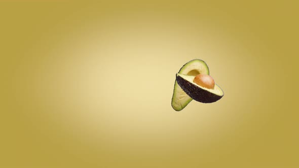 Fresh fruits flying. isolated from red background, avocado