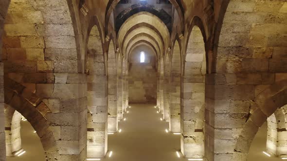 Interior of Historical Monumental Building With Stone Arches and Domes