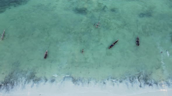 Boats in the Ocean Near the Coast of Zanzibar Tanzania Slow Motion