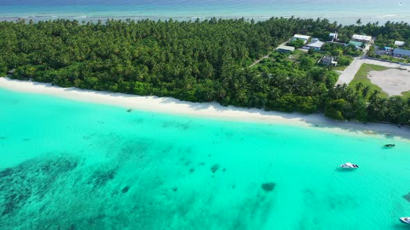 Aerial top down nature of paradise lagoon beach holiday by blue ocean with white sand background of 