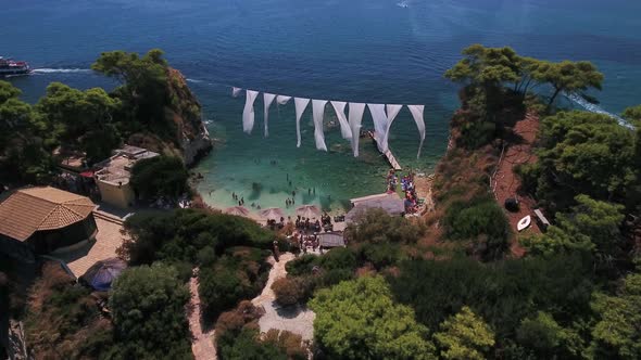 Flying the drone over Agios Sostis (Cameo Island) in Zakynthos, Greece