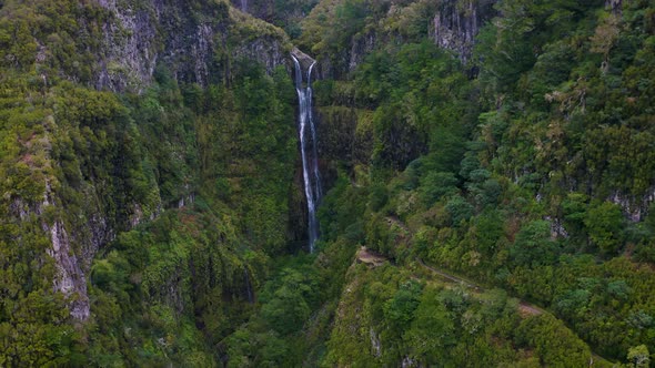 Flying From the Risco Waterfall in the Madeira Islands Portugal