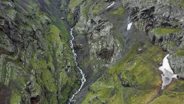 Midagrabindon Waterfalls in Caucasus Mountains