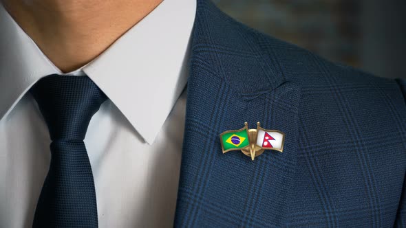 Businessman Friend Flags Pin Brazil Nepal