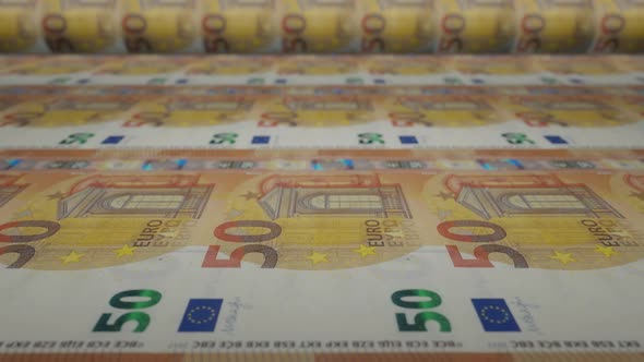 50 euro bills on money printing machine. Video of printing cash.