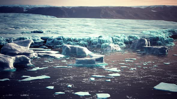 Small Icebergs and Ice Floes in the Sea Near Iceland