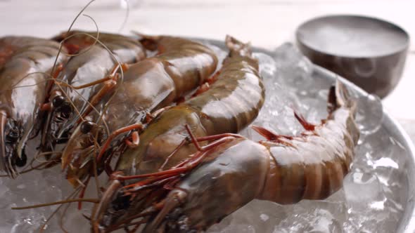 Raw Shrimps on Ice.