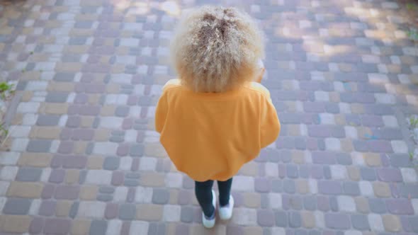 Blonde Woman Strolling Enjoy Drink Outdoors