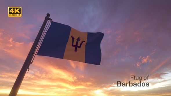 Barbados Flag on a Flagpole V3 - 4K