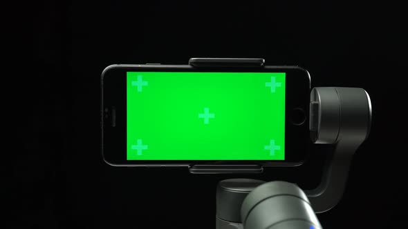 Steadicam with Green Screen Smartphone Rising Up and Falling Down.