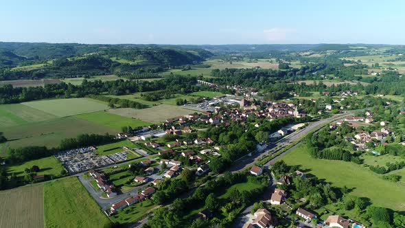 Village of Siorac-en-Perigord in France seen from the sky