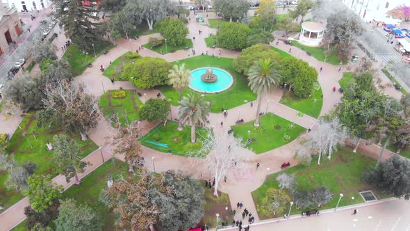 Main square Plaza Armas (La Serena, Chile) aerial view, drone footage