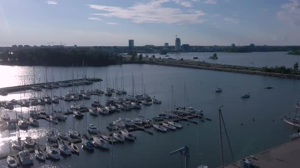 Lots of Boats Floating on the Port of Lauttasaari in Gulf of Finland in Helsinki