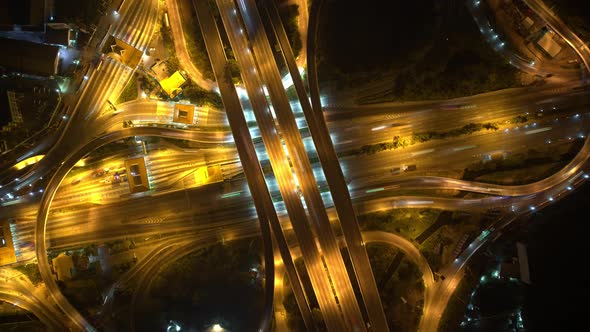 4K : Hyperlapse drone shot over highway multi-level junction road.