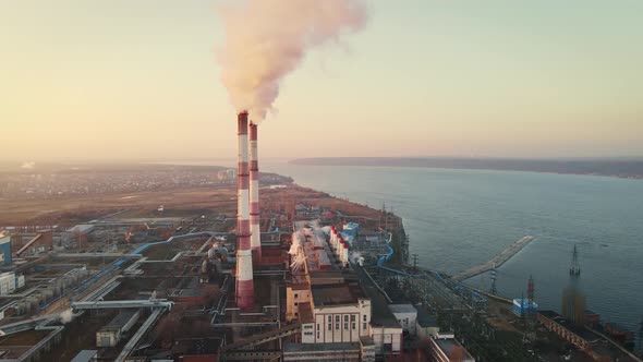 Industrial factory pollution, smokestack exhaust gases