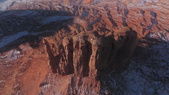 Drone Flying Around Mitten Butte in Monument Valley Nature Park Dramatic Aerial