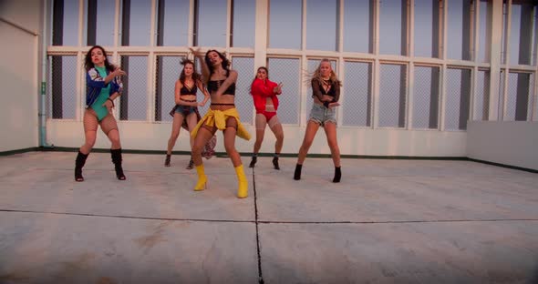 All Girl Dance Crew Performing On Rooftop