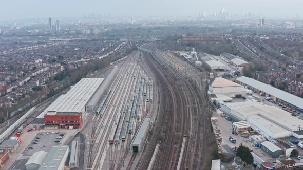 Drone shot over Hornsey EMU Depot Train storage London