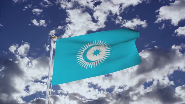 Turkic Council Flag With Sky 4k