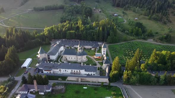 Drone Shot Of Putna Monastery In Romania