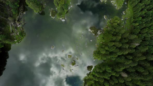 Aerial to Down View of Water Surface Near Gosausee Lake in Upper Austria