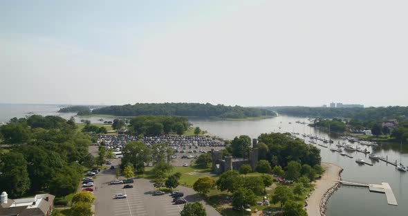 Flying Towards Glen Island Park and Parking Lot