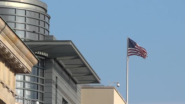 Berlin City - USA Flag - Embassy Building