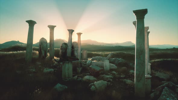 Old Greek Temple Ruins at Sunset