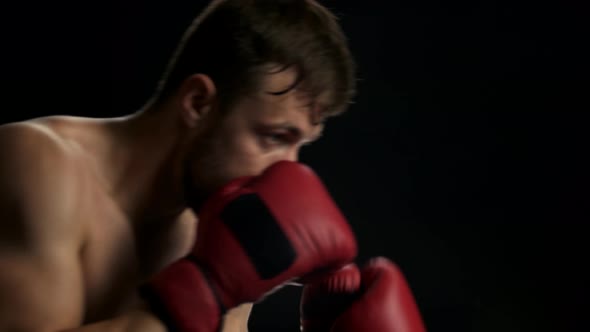 Young Sweaty Fighter Is Boxing.