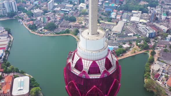 Aerial view of Lotus Tower in Colombo downtown, Sri Lanka.