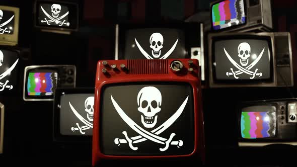 Pirate Flag on Retro TV Stack.