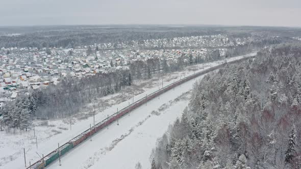 Freight Train Moving Aerial View