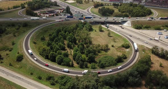 Top Down Aerial View of Transportation Highway Overpass, Ringway, Roundabout