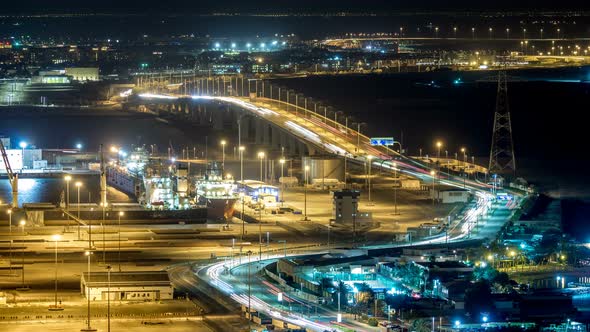 New Sheikh Khalifa Bridge in Abu Dhabi Night Timelapse United Arab Emirates