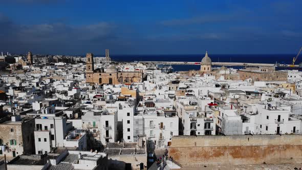 Flight Over the City of Monopoli in Italy at the Italian East Coast