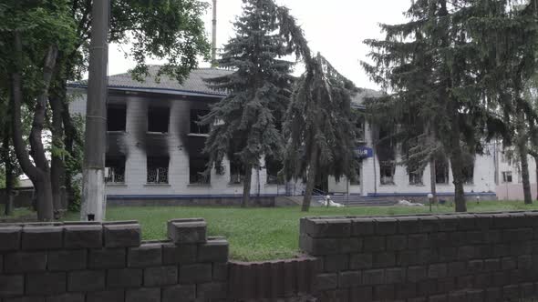 War in Ukraine  the Destroyed and Burned Police Station