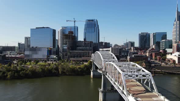 nashville tennesse downtown aerial footage bridge