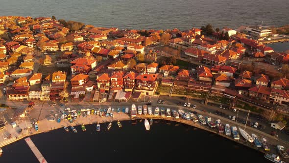 Aerial View of Nesebar Ancient City on the Black Sea Coast of Bulgaria