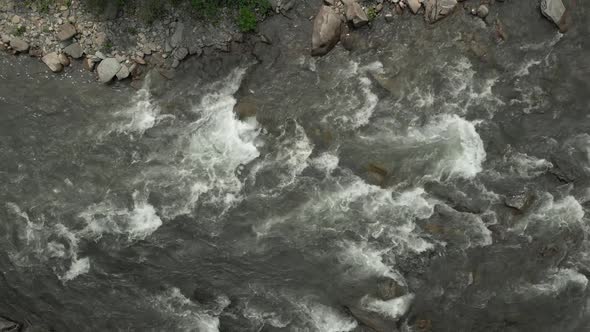 Top View of Rapid Water Stream in Mountain River