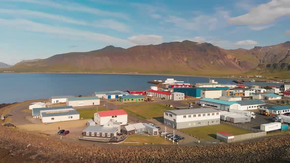 Aerial View of Beautiful Grundar Fjord in Summer Season Iceland