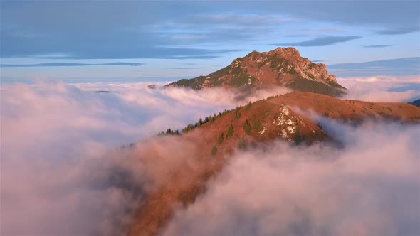 Aerial View Misty Mountains in Autumn Nature