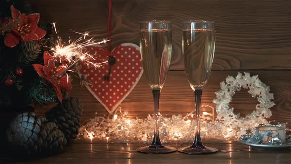 New Year And Christmas Celebration With Champagne