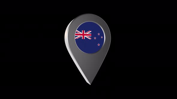 3d Animation Map  Pointer With New Zealand Flag With Alpha Channel - 4K