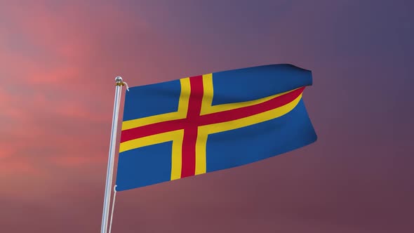Flag Of Aland Islands Waving