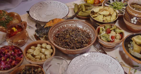 Ukrainian Traditions Various Dishes On The Holiday Table