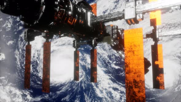 A View of the Earth and a Spaceship. ISS Is Orbiting the Earth alt