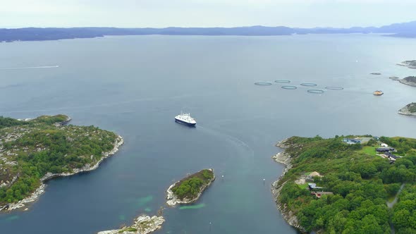 Ferry Sailing Away From The Harbour In Norway, Drone Stock Footage By Drone Rune